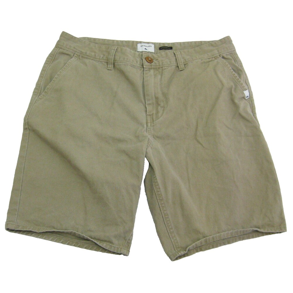 QUIKSILVER Men's (Size 34) Brown Tan Casual Flat Front Khaki Shorts 4 Pockets